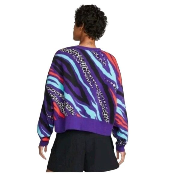 Nike Sportswear Airloom LS Fleece Cropped Sweatshirt MEDIUM Over Size Purple Red - Picture 3 of 9